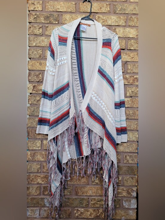 Bellaini Sweaters - Bellaini Boho Fringe Open Front Waterfall Knit Cardigan Sweater Large